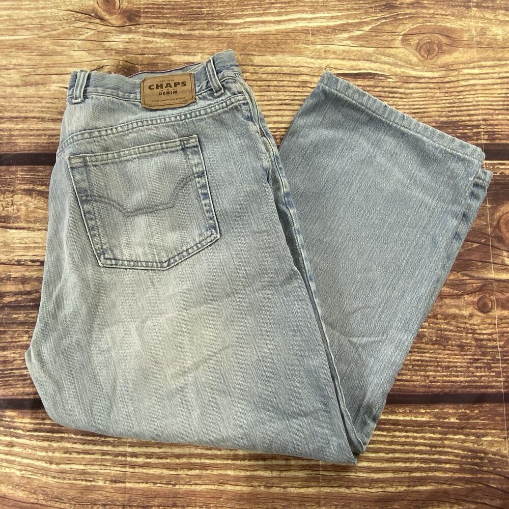 Chaps Denim Blue Jeans Mens Pants Size 36x26 Distressed Light Wash